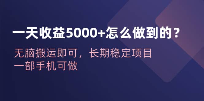 一天收益5000 怎么做到的？无脑搬运即可，长期稳定项目，一部手机可做-先锋思维