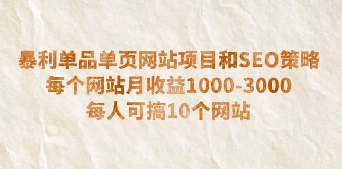 暴利单品单页网站项目和SEO策略 每个网站月收益1000-3000 每人可搞10个-先锋思维