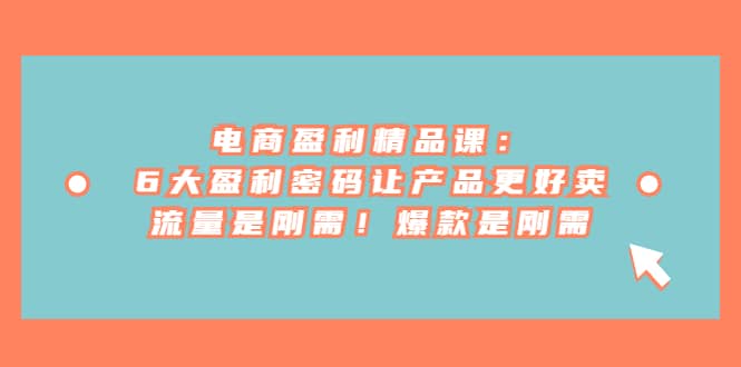 电商 盈利精品课：6大盈利 密码让产品更好卖，流量是刚需！爆款是刚需-先锋思维