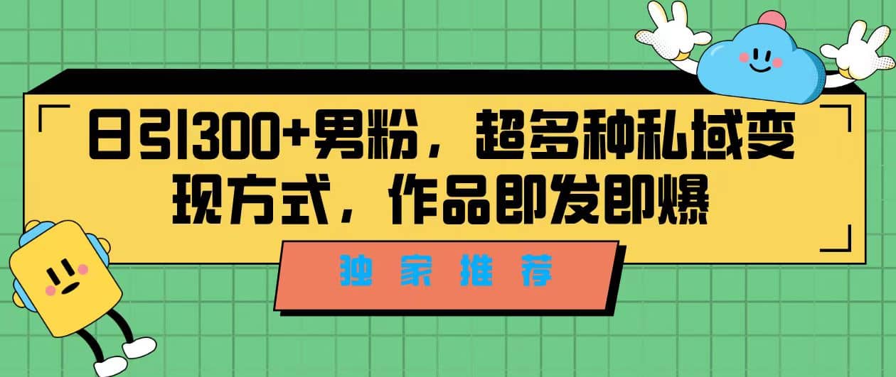 独家推荐！日引300 男粉，超多种私域变现方式，作品即发即报-先锋思维