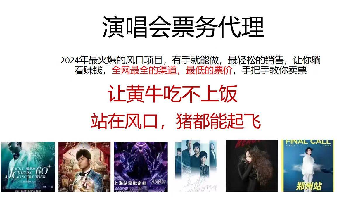 演唱会票务代理，2024年最火爆风口项目，全网最低的票价，小白一分钟上…-先锋思维