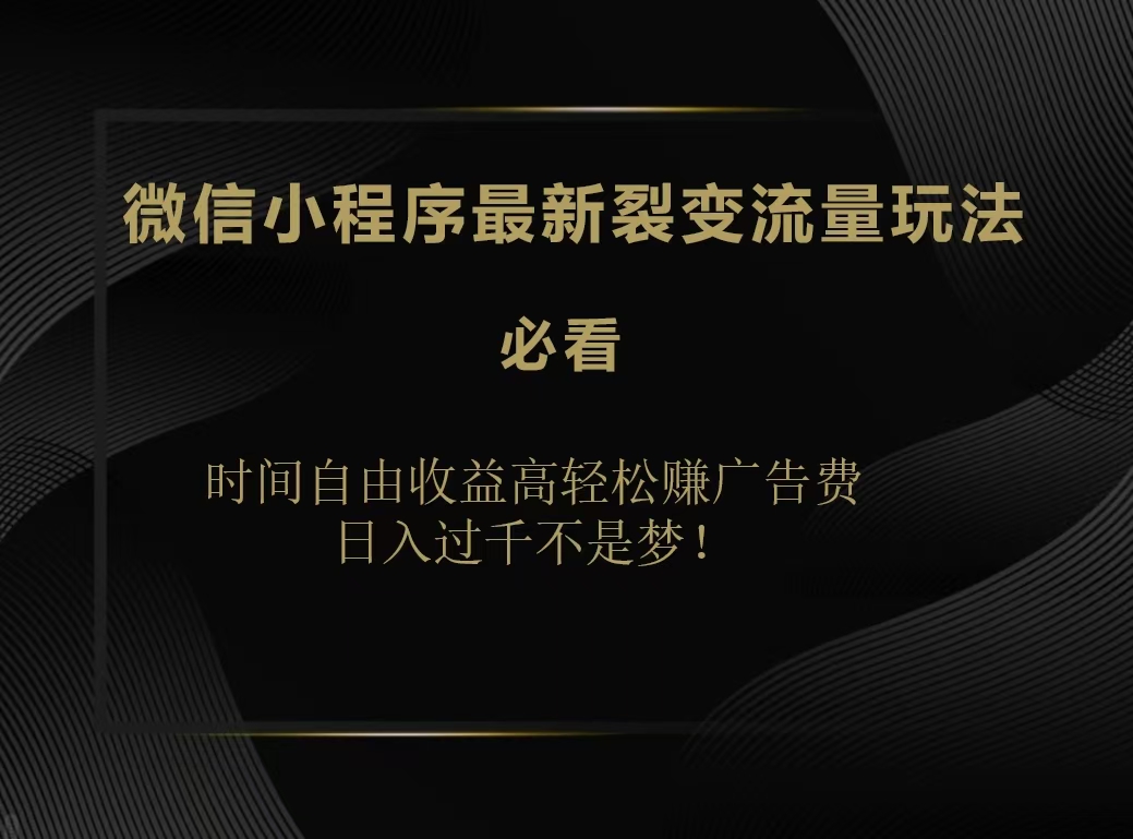 微信小程序最新裂变流量玩法，时间自由收益高轻松赚广告费，日入200-500+-先锋思维