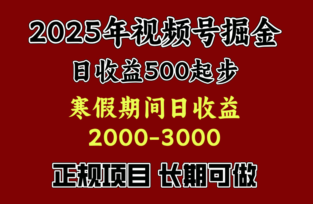 最新视频号项目，单账号日收益500起步，寒假期间日收益2000-3000左右，-先锋思维
