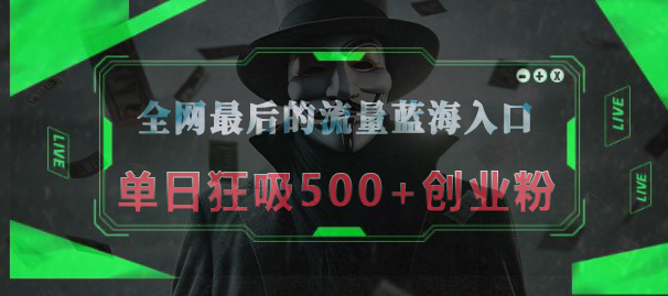 全网最后的流量蓝海入口，半小时引流50+创业粉，单日狂吸500+创业粉-先锋思维