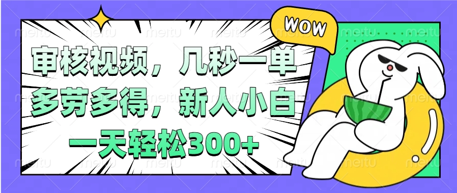 视频审核项目，几秒一单，多劳多得，新人小白一天轻松300+-先锋思维