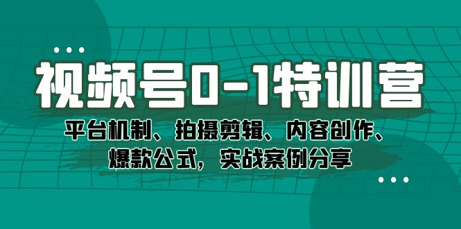 视频号0-1特训营：平台机制、拍摄剪辑、内容创作、爆款公式，实战案例分享-先锋思维