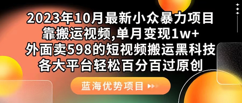 外面卖598的10月最新短视频搬运黑科技，各大平台百分百过原创 靠搬运月入1w-先锋思维