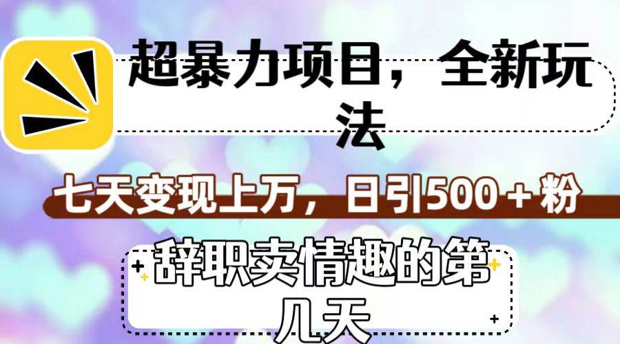 超暴利项目，全新玩法（辞职卖情趣的第几天），七天变现上万，日引500 粉-先锋思维