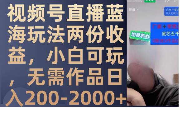 视频号直播蓝海玩法两份收益，小白可玩，无需作品日入200-2000-先锋思维
