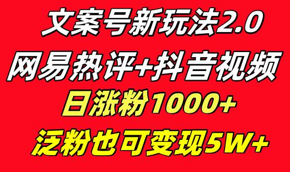 文案号新玩法 网易热评 抖音文案 一天涨粉1000  多种变现模式 泛粉也可变现-先锋思维