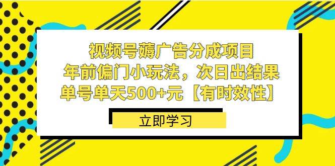 视频号薅广告分成项目，年前偏门小玩法，次日出结果，单号单天500 元【有时效性】-先锋思维