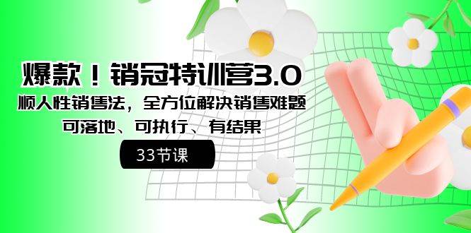 爆款！销冠特训营3.0之顺人性销售法，全方位解决销售难题、可落地、可执行、有结果-先锋思维