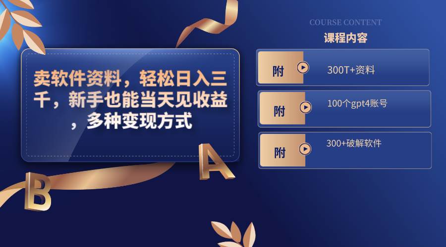 卖软件资料，轻松日入三千，新手也能当天见收益，多种变现方式，（附300T 资料，100个gpt4账号，300 破解软件）-先锋思维