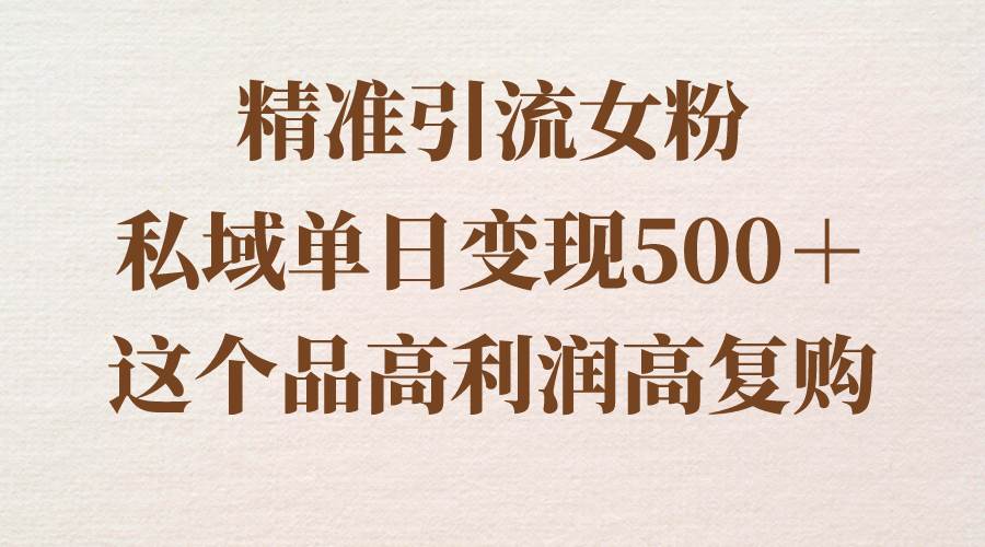 精准引流女粉，私域单日变现500＋，高利润高复购，保姆级实操教程分享-先锋思维