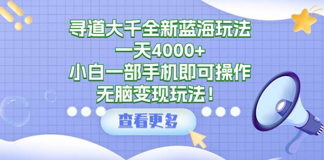 寻道大千全新蓝海玩法，一天4000+，小白一部手机即可操作，无脑变现玩法！-先锋思维