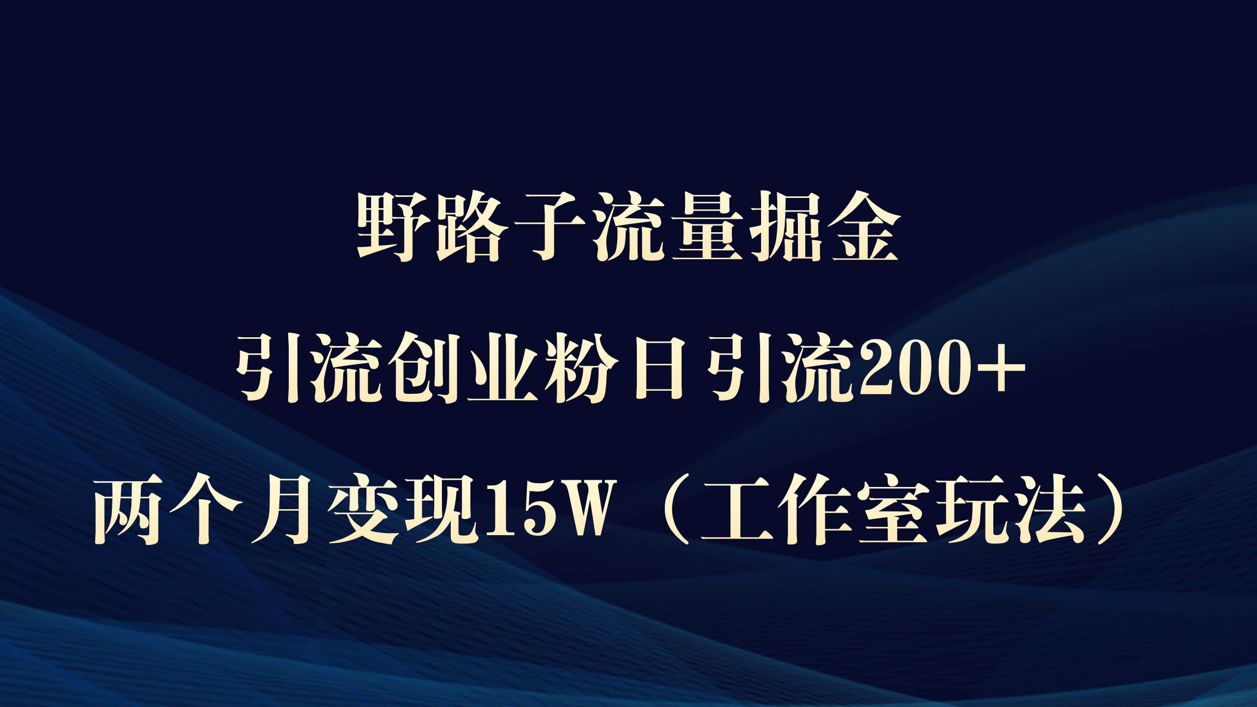 野路子流量掘金，引流创业粉日引流200+，两个月变现15W（工作室玩法））-先锋思维