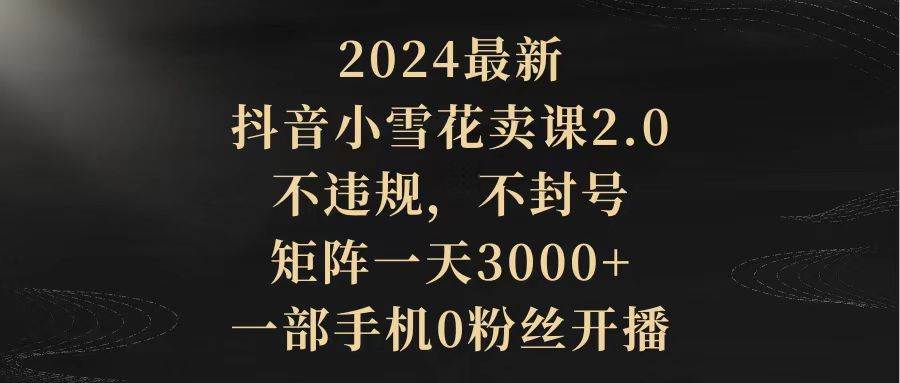 2024最新抖音小雪花卖课2.0 不违规 不封号 矩阵一天3000+一部手机0粉丝开播-先锋思维