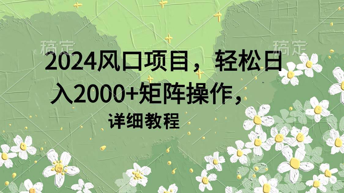 2024风口项目，轻松日入2000+矩阵操作，详细教程-先锋思维
