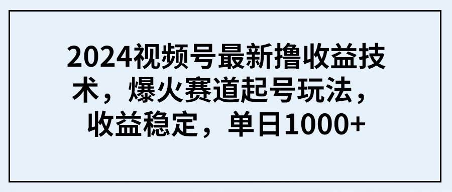 2024视频号最新撸收益技术，爆火赛道起号玩法，收益稳定，单日1000+-先锋思维