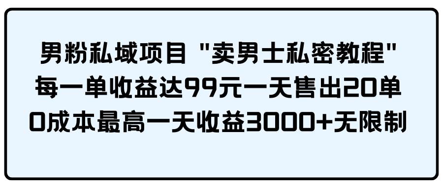 男粉私域项目 卖男士私密教程 每一单收益达99元一天售出20单-先锋思维