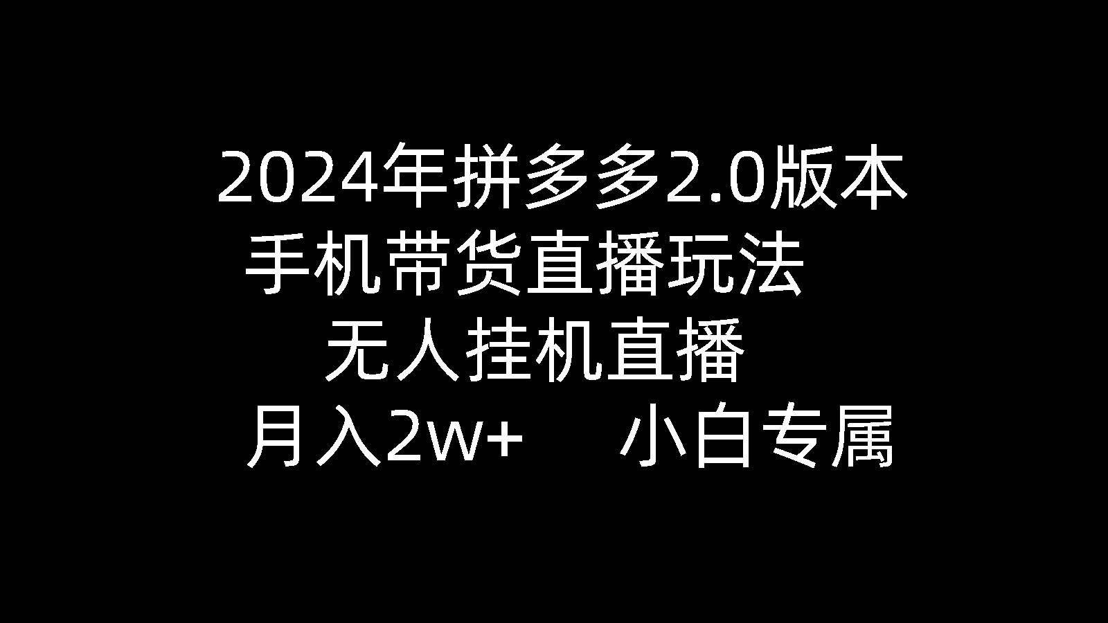 2024年拼多多2.0版本，手机带货直播玩法，无人挂机直播， 月入2w+， 小…-先锋思维
