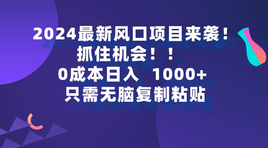 2024最新风口项目来袭，抓住机会，0成本一部手机日入1000+，只需无脑复…-先锋思维